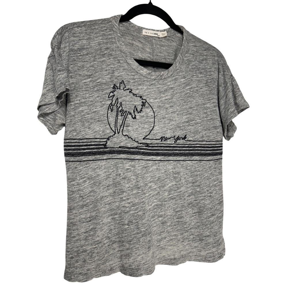 Rag & Bone Palm Embroidery New York Graphic‎ Tee 100% Linen Gray XS Retail: $125